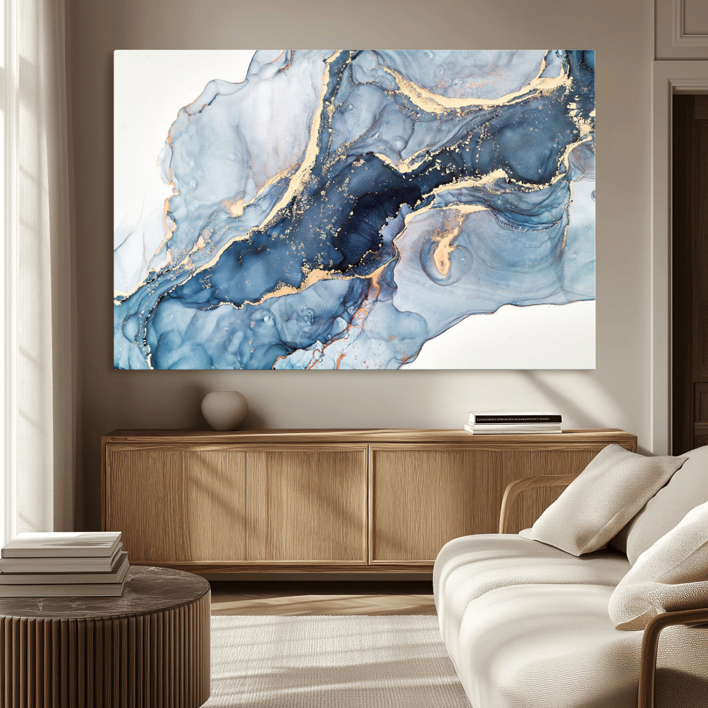33782-MGV-CV-36X24-Abstract Art Print - Blue Abstract Canvas Wall Art Print Abstract Art Fluid Effect Marble Wall Art