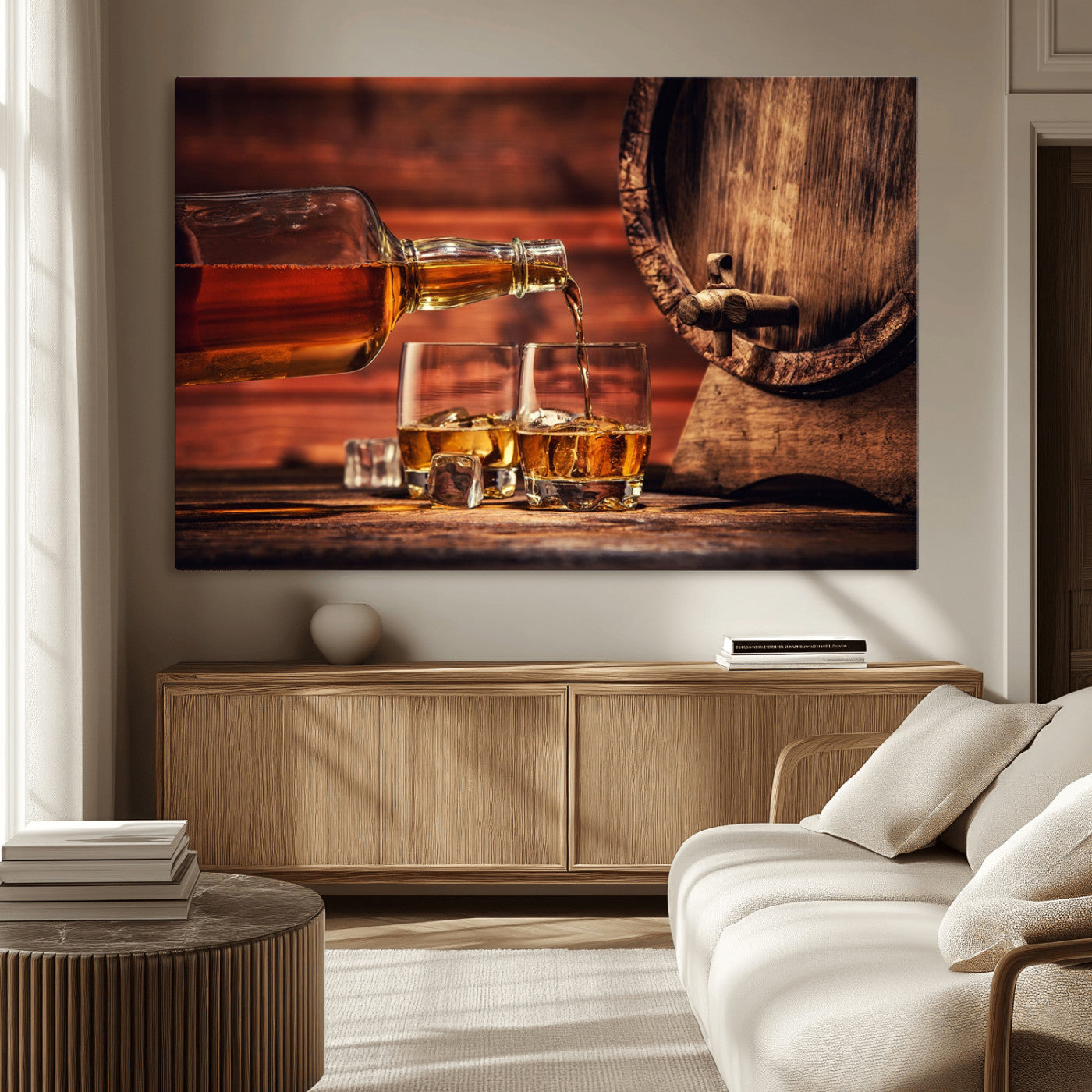 MGV-CV-36X24 - Whiskey and Cigar Canvas Wall Art | 3 Panel Bar Room Decor for Home Lounge, Office, or Man Cave |