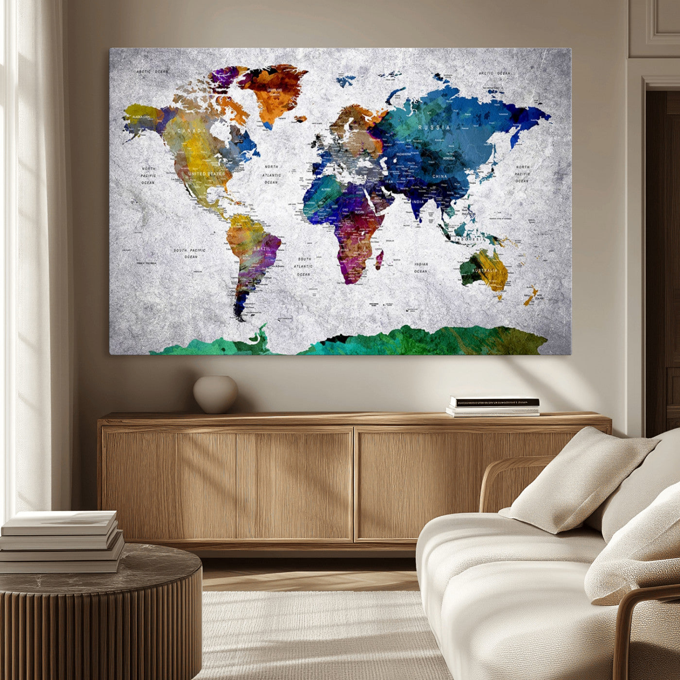MGV-CV-36X24 - Push Pin World Map Canvas Print – Framed Wall Art for Couples to Track Their Travels – Anniversary