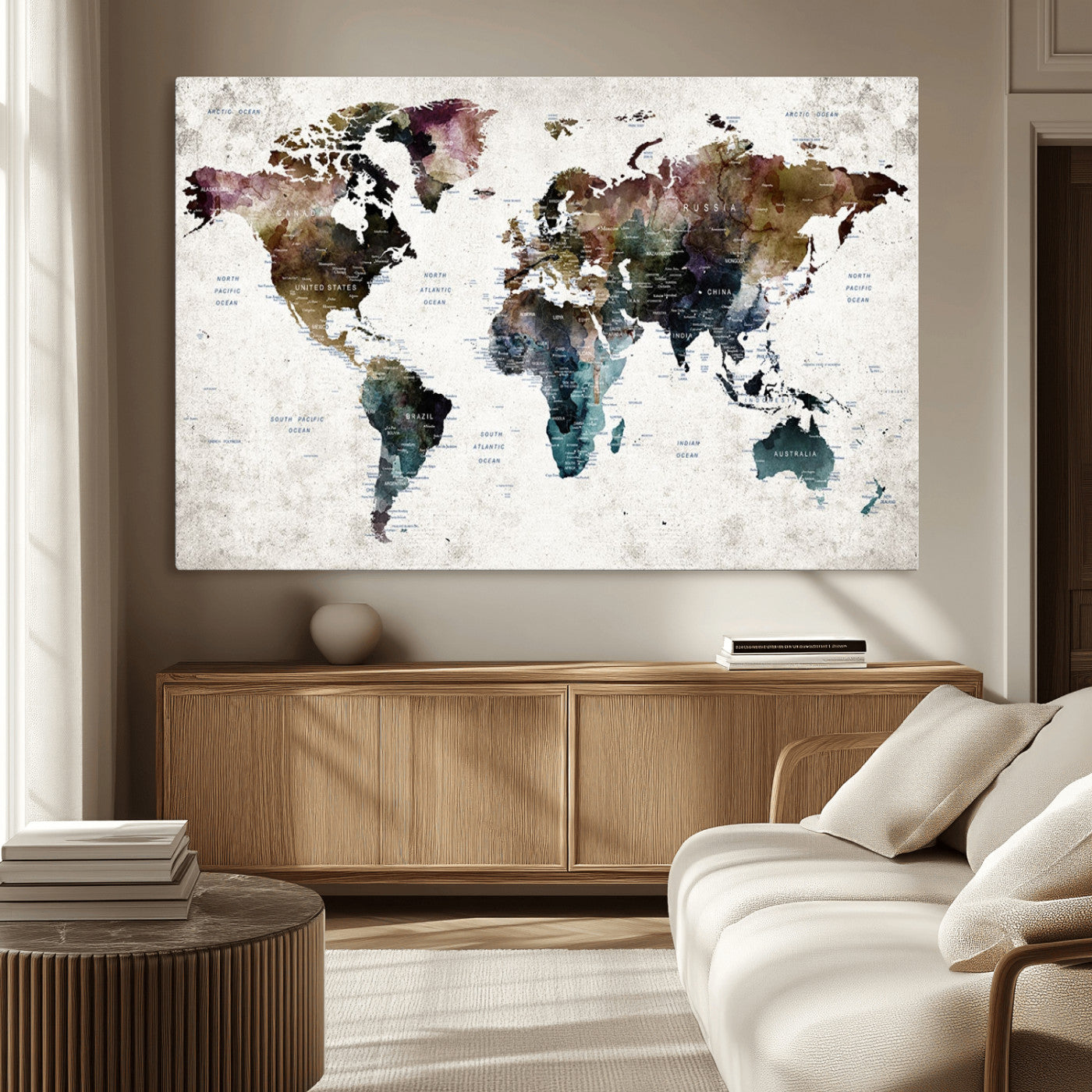 MGV-CV-36X24 - Push Pin World Map Canvas Print – Framed Wall Art for Couples to Track Their Travels – Anniversary