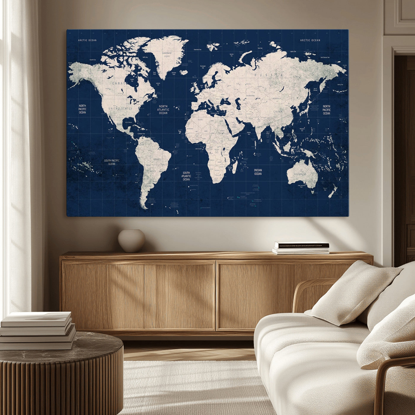17866-MGV-CV-36X24-Push Pin World Map Canvas Print – Framed Wall Art for Couples to Track Their Travels – Anniversary