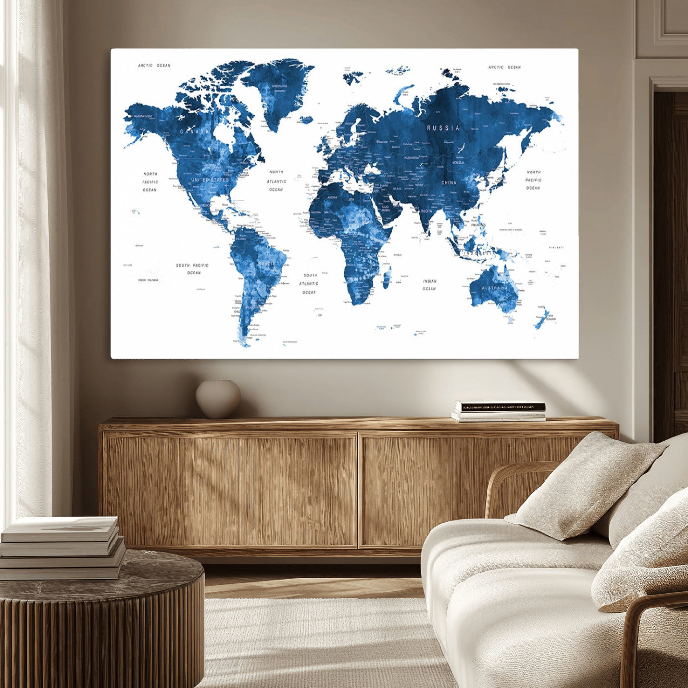 MGV-CV-36X24 - Push Pin World Map Canvas Print – Framed Wall Art for Couples to Track Their Travels – Anniversary