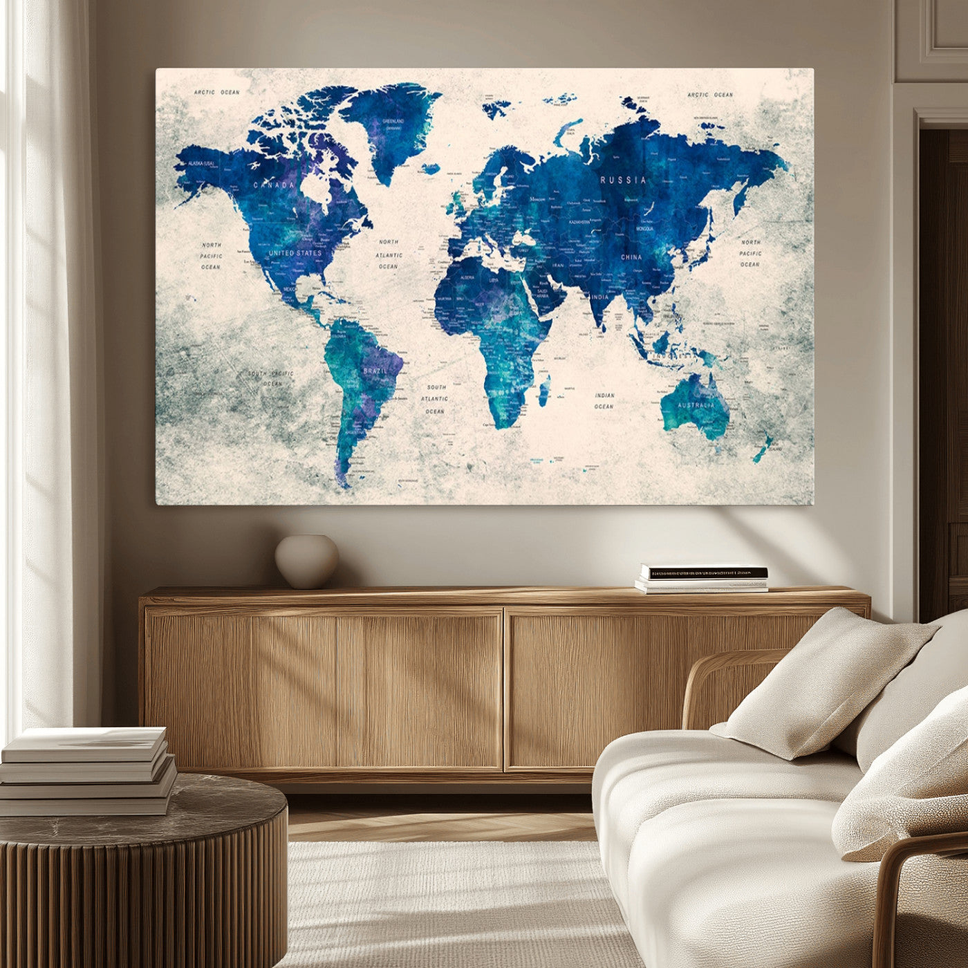 MGV-CV-36X24 - Push Pin World Map Canvas Print – Framed Wall Art for Couples to Track Their Travels – Anniversary