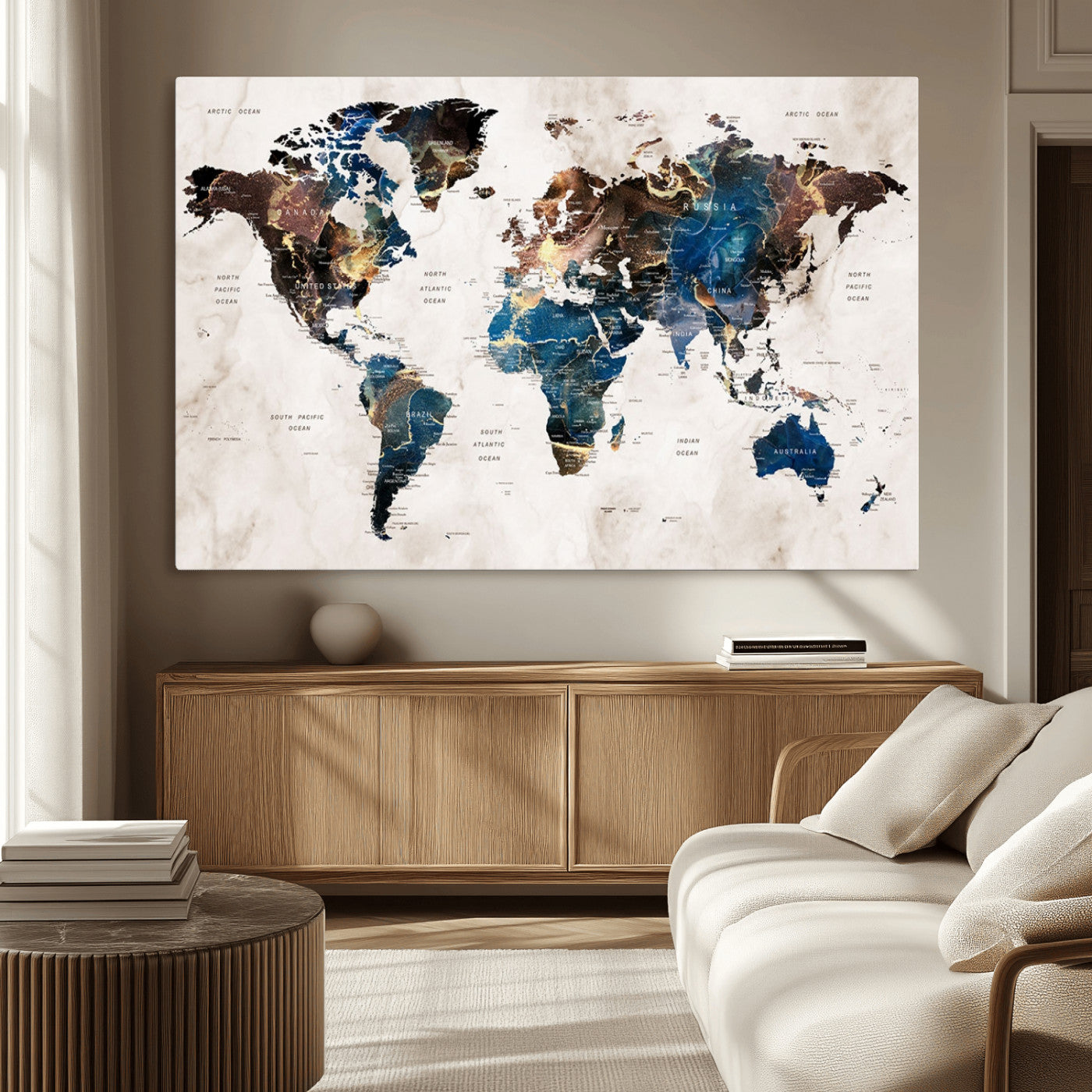 MGV-CV-36X24 - Push Pin World Map Canvas Print – Framed Wall Art for Couples to Track Their Travels – Anniversary