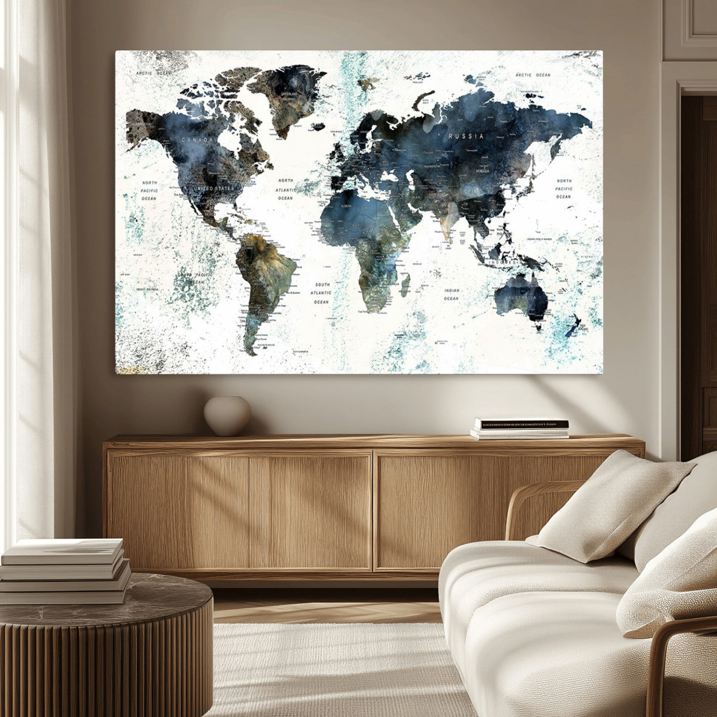 MGV-CV-36X24 - Push Pin World Map Canvas Print – Framed Wall Art for Couples to Track Their Travels – Anniversary