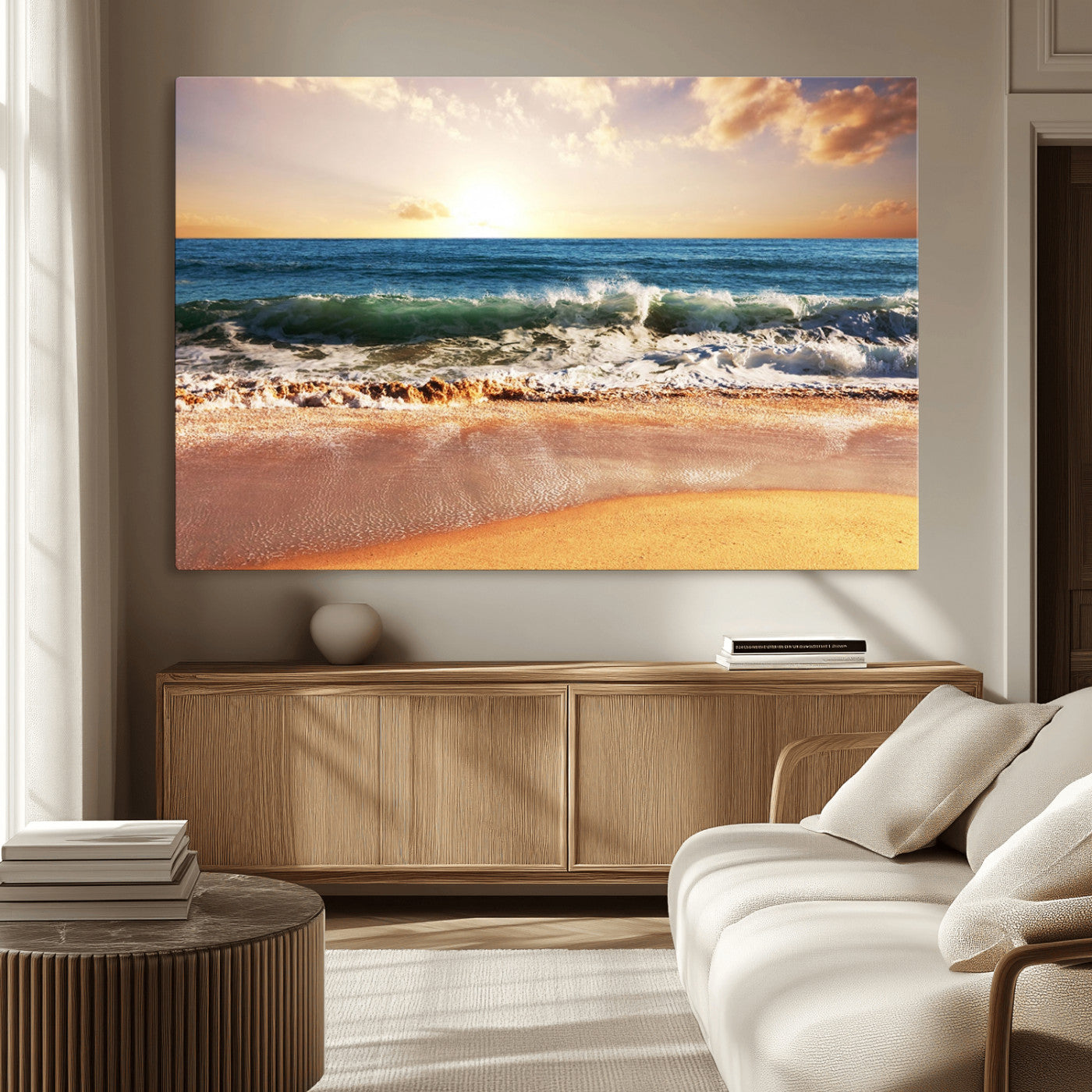 MGV-CV-36X24 - Serene Beach Path Canvas Art, Giclee Canvas Print with Gallery Wrap, Coastal Sand Dunes Wall Art