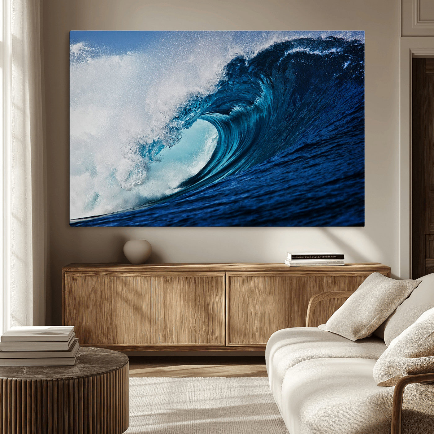 MGV-CV-36X24 - Ocean Wave at Sunset Canvas Art, Large Wall Print of Vibrant Water Waves, Coastal Art for Living
