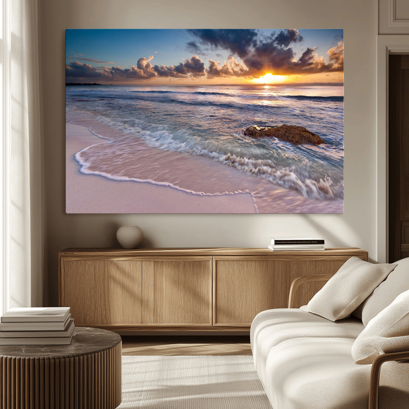 -Sea Ocean Sunset Beach Wall Art Canvas Print