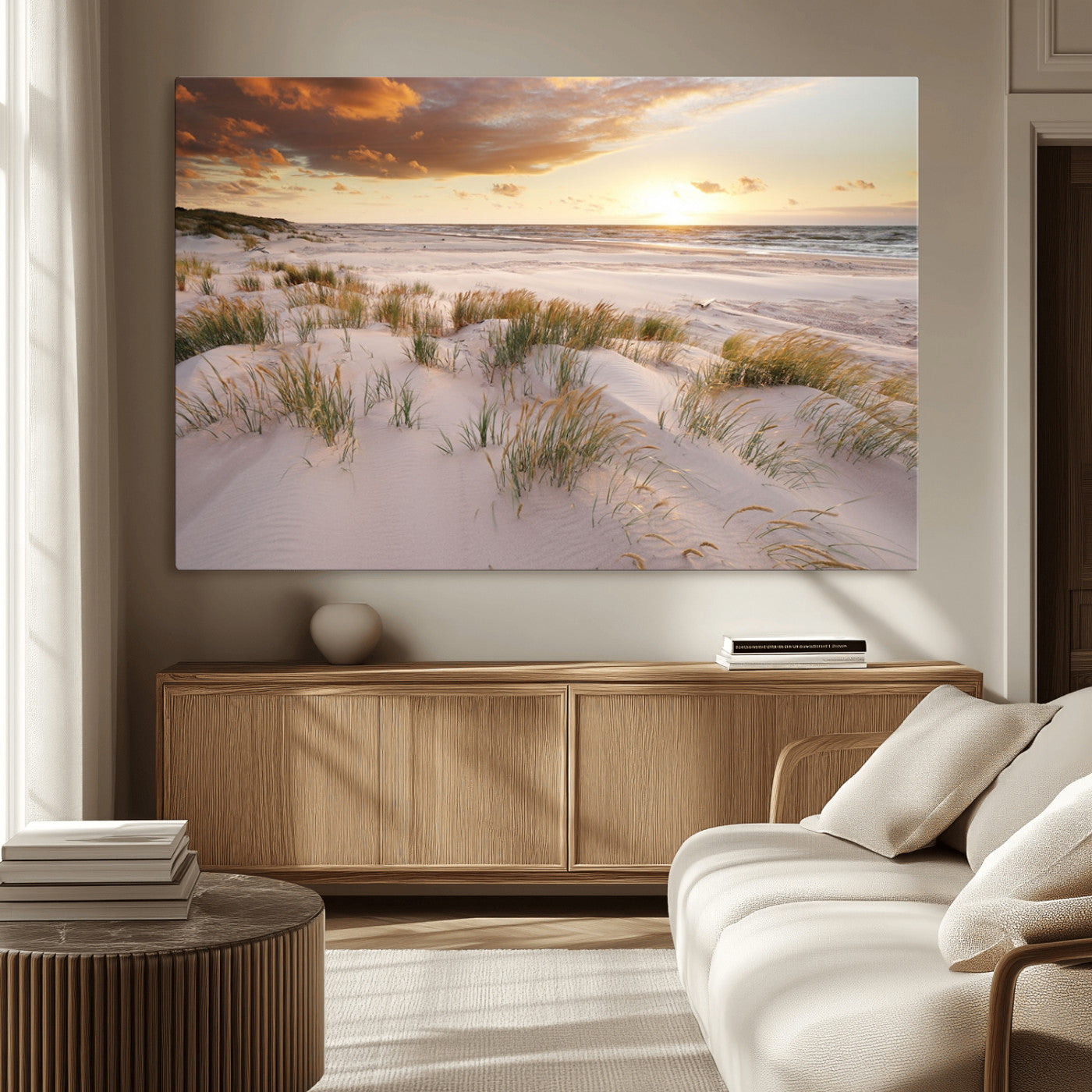 MGV-CV-36X24 - Flight Over Coastal Beach Landscape, Flight Over Coastal Beach Print Canvas Wall Art