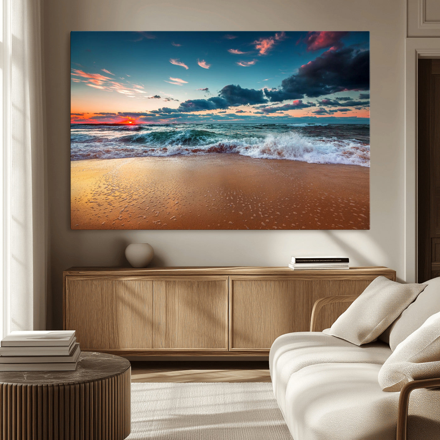 MGV-CV-36X24 - Sunset on Beach Wall Art Ocean Beach Canvas Print