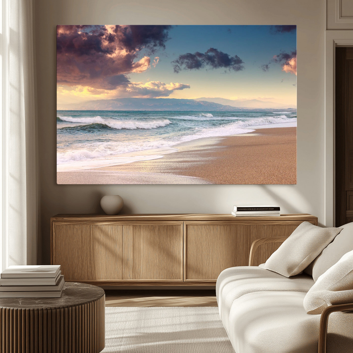 MGV-CV-36X24 - Cloudy Weather Beach Sunset Canvas Print | Sunrise Wall Art Canvas Print