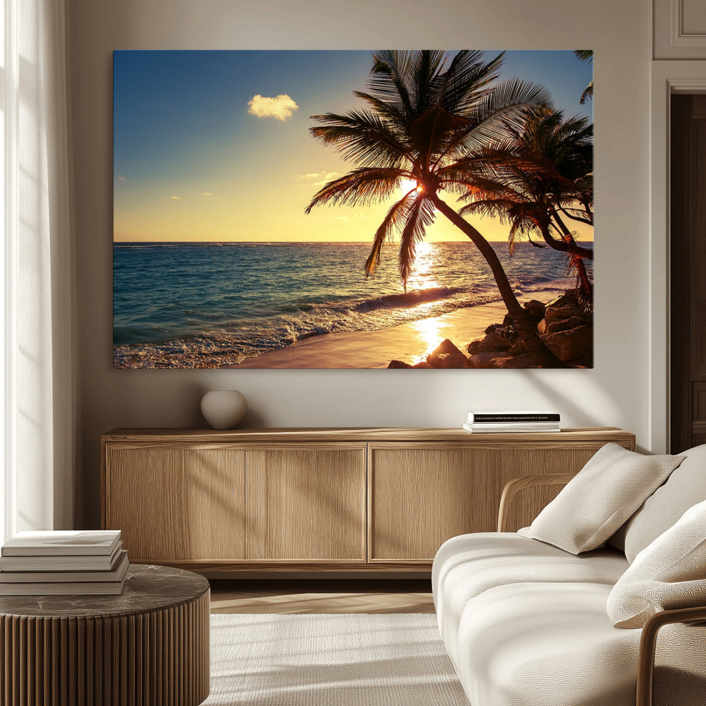 -Sunset Palm Trees Wall Art Canvas Print