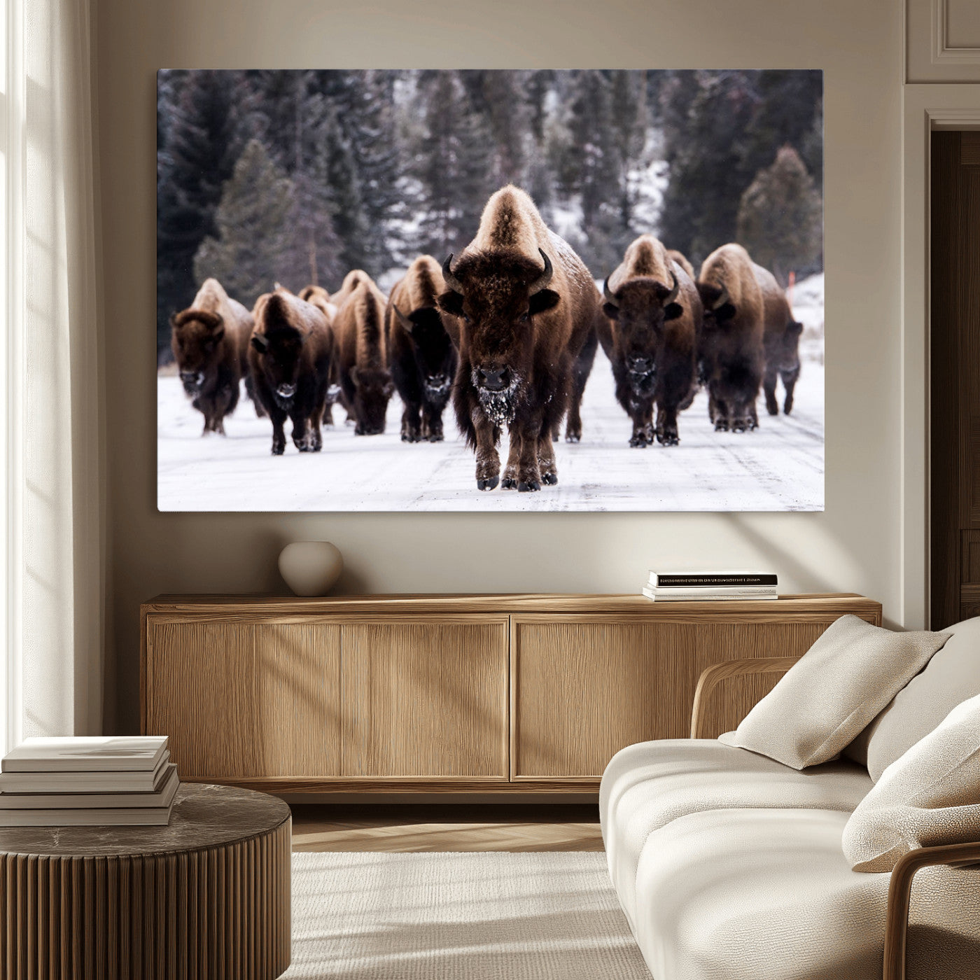 MGV-CV-36X24 - Bison Wall Art Canvas Print- Bison Herd Canvas Wall Art – Majestic Wildlife Photography – Framed and