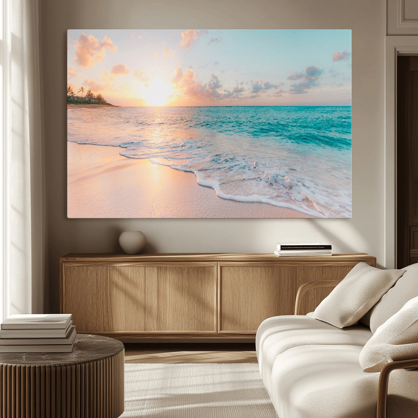 MGV-CV-36X24 - Beach Sunrise Wall Art, Coastal Seascape Canvas Print, Ocean Wave Multi-Panel Giclee, Coastal Sunset