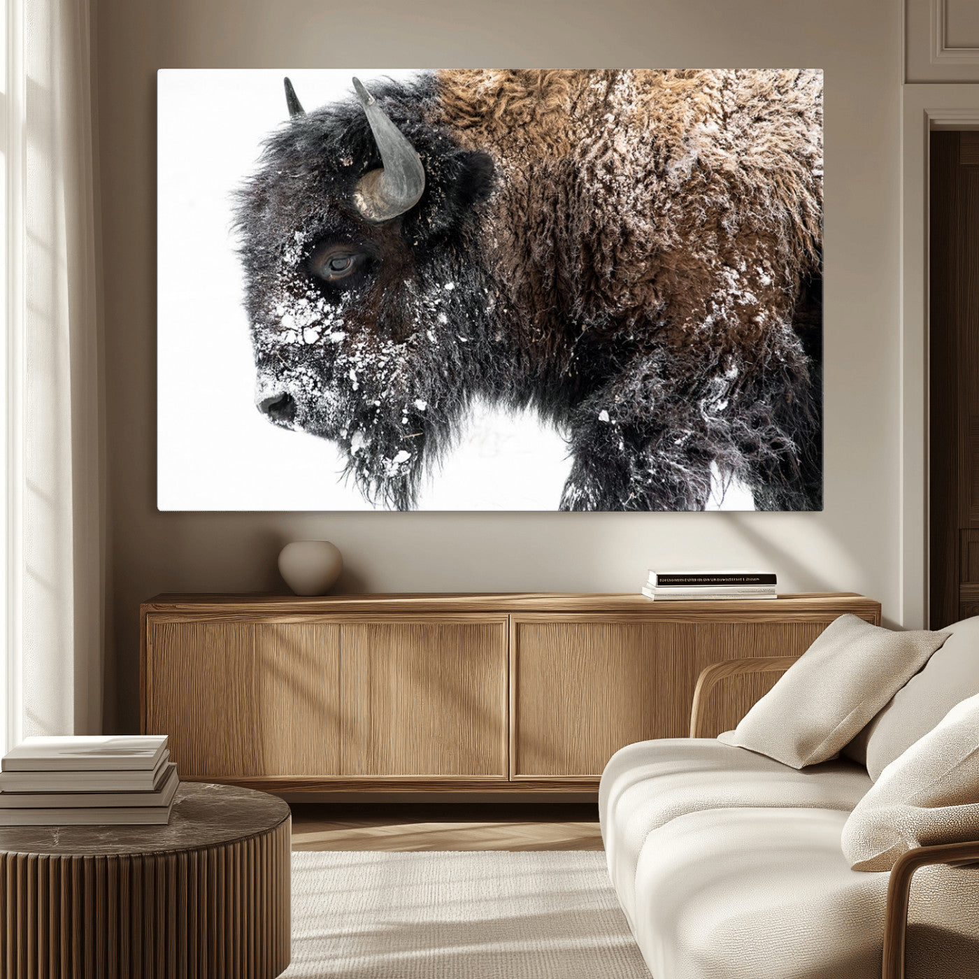 MGV-CV-36X24 - American Bison Wall Art Print | Buffalo Canvas Wall Art |  Framed and Ready to Hang Bison Print for Living Room or Office