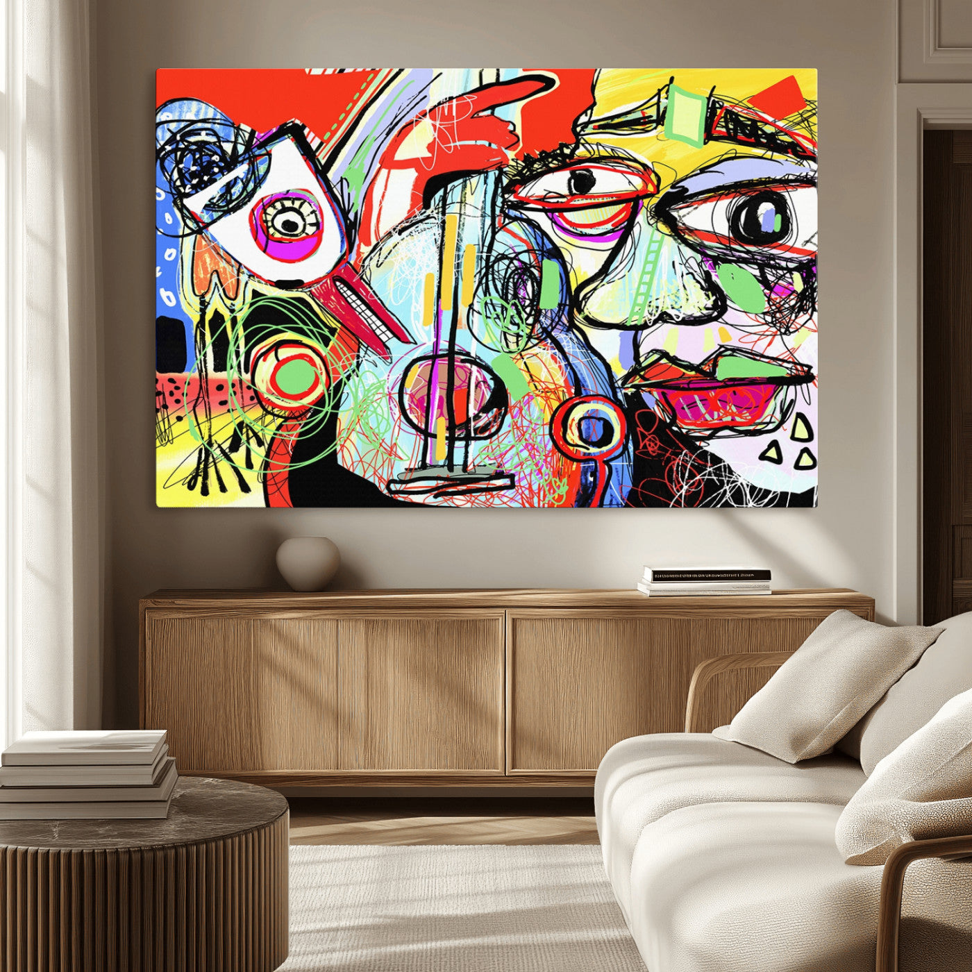 MGV-CV-36X24 - Picasso Style Art Abstract Canvas Wall Art Print , Colorful Abstract Artwork