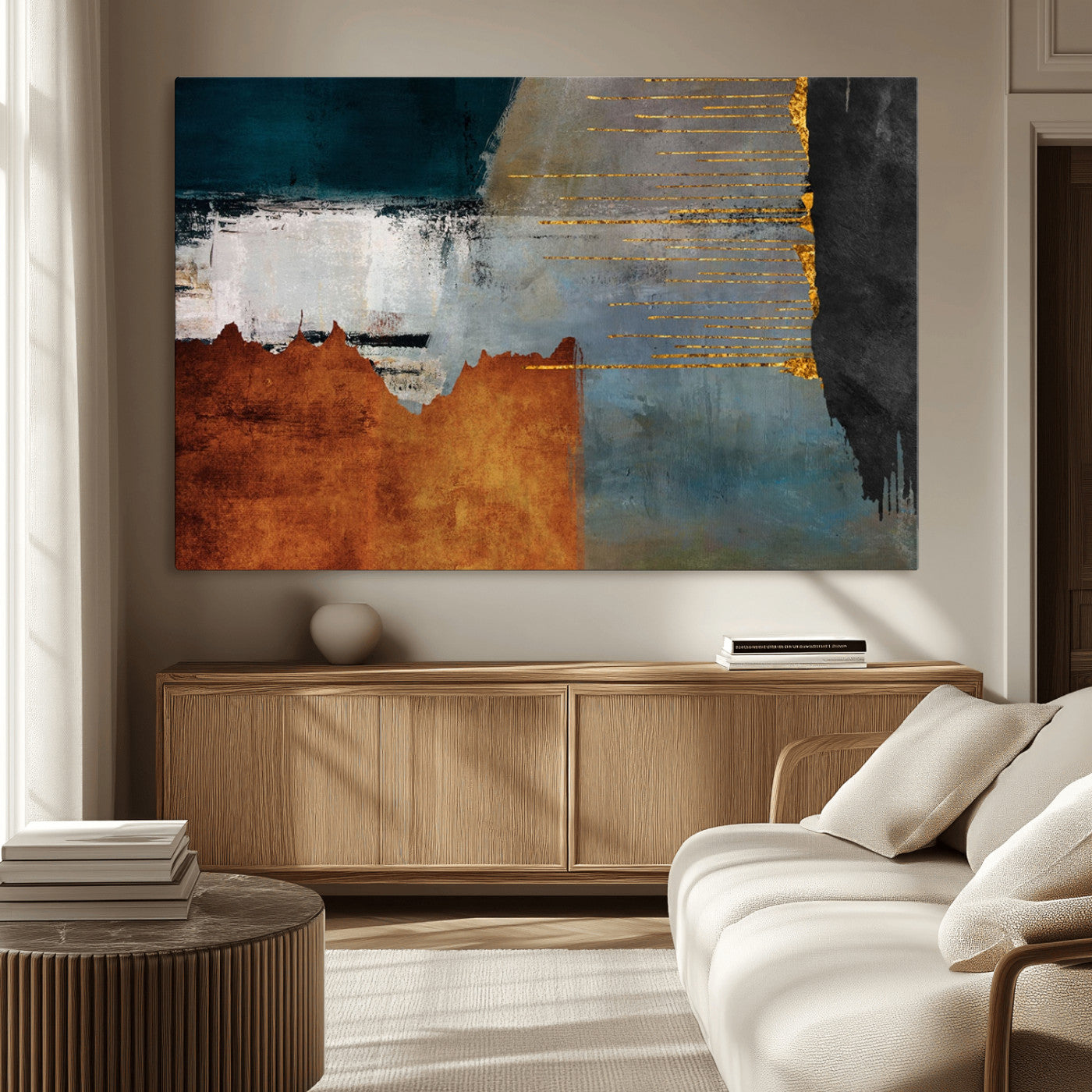 MGV-CV-36X24 - Modern Abstract Canvas Art Canvas Print - Framed and Ready to Hang Artwork for Contemporary Living