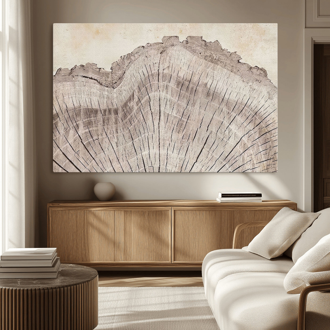MGV-CV-36X24 - Tree Ring Wall Art Triptych, Rustic Wood Ring Canvas Print, Minimalist Wall Decor for Modern Homes