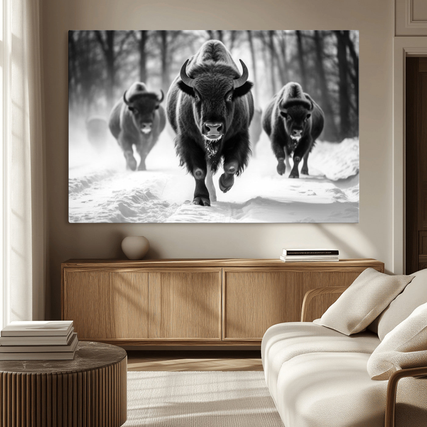 MGV-CV-36X24 - Buffalo Wall Art Canvas Print, Bison Family Wall Art Canvas Print