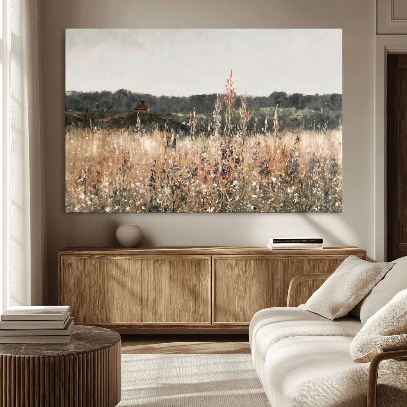-Abstract Wildflower Art Field Landscape Oil Painting Print, Country Field Wall Art - Framed Ready to