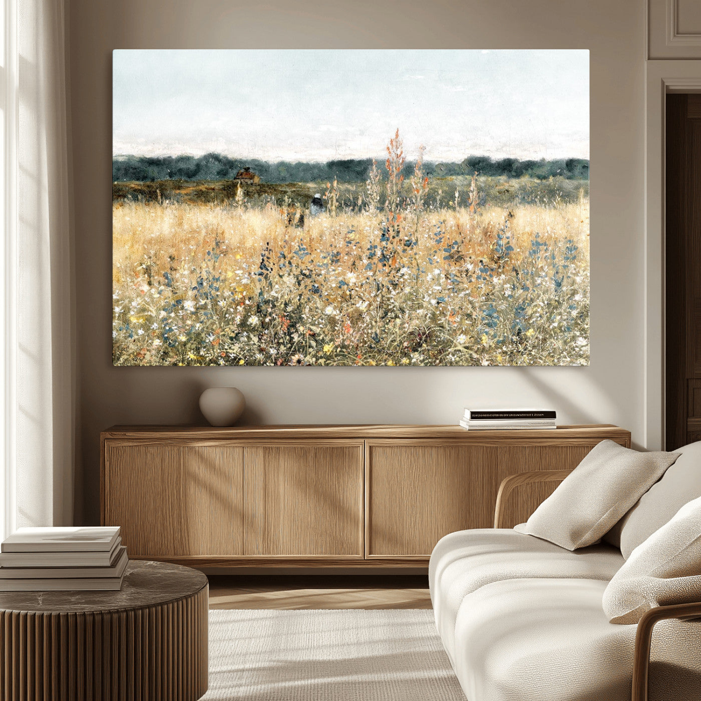 -Wildflower Field Wall Art Canvas | Nature-Inspired Landscape Canvas Print for Living Room or Office