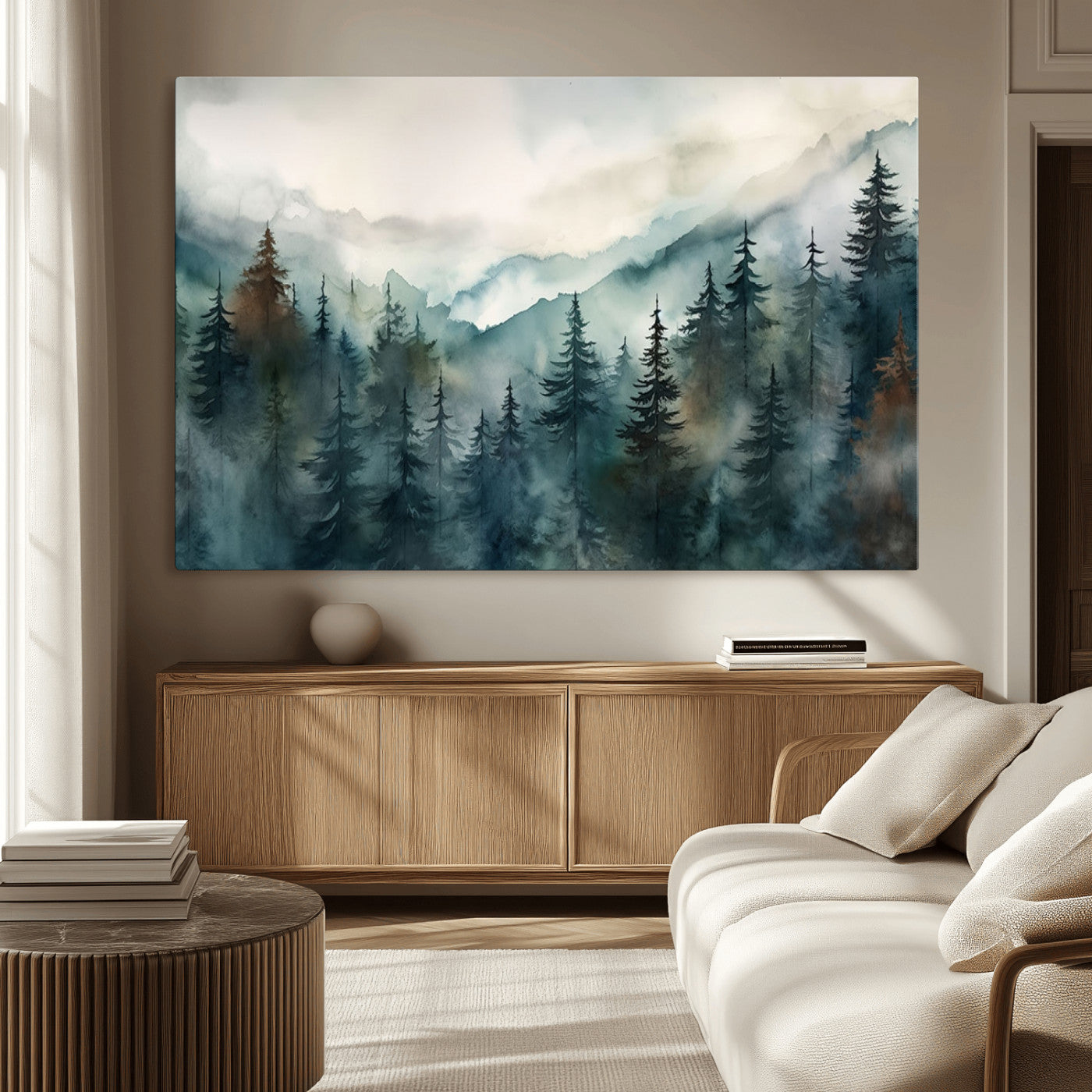 48468-MGV-CV-36X24-Serenity Forest Wall Art Canvas | Foggy Mountain Landscape Canvas Print for Living Room or Office |