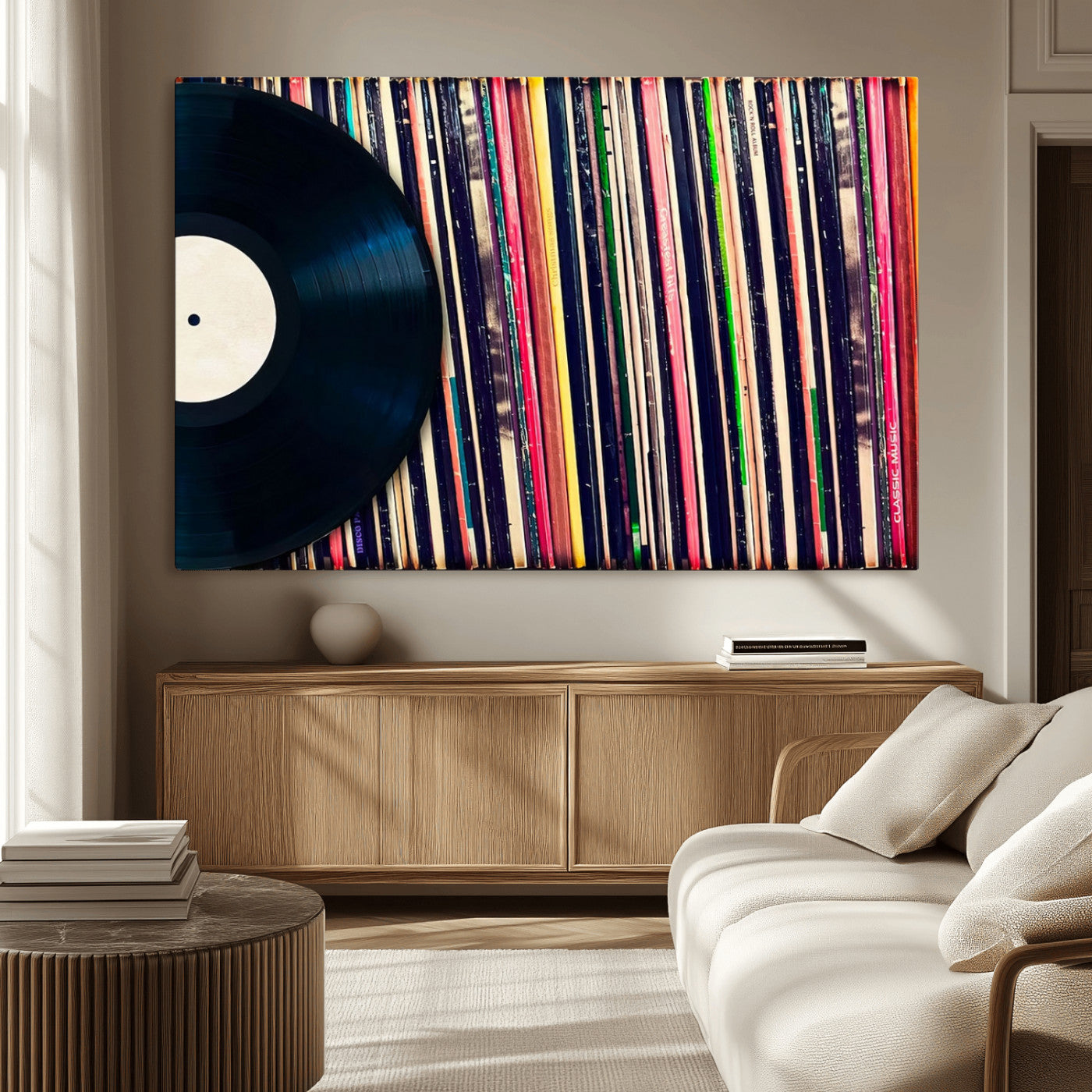 -Vinyl Record and Album Collection Canvas Wall Art - Retro Music Decor, Vintage Vinyl, Vinyl Record
