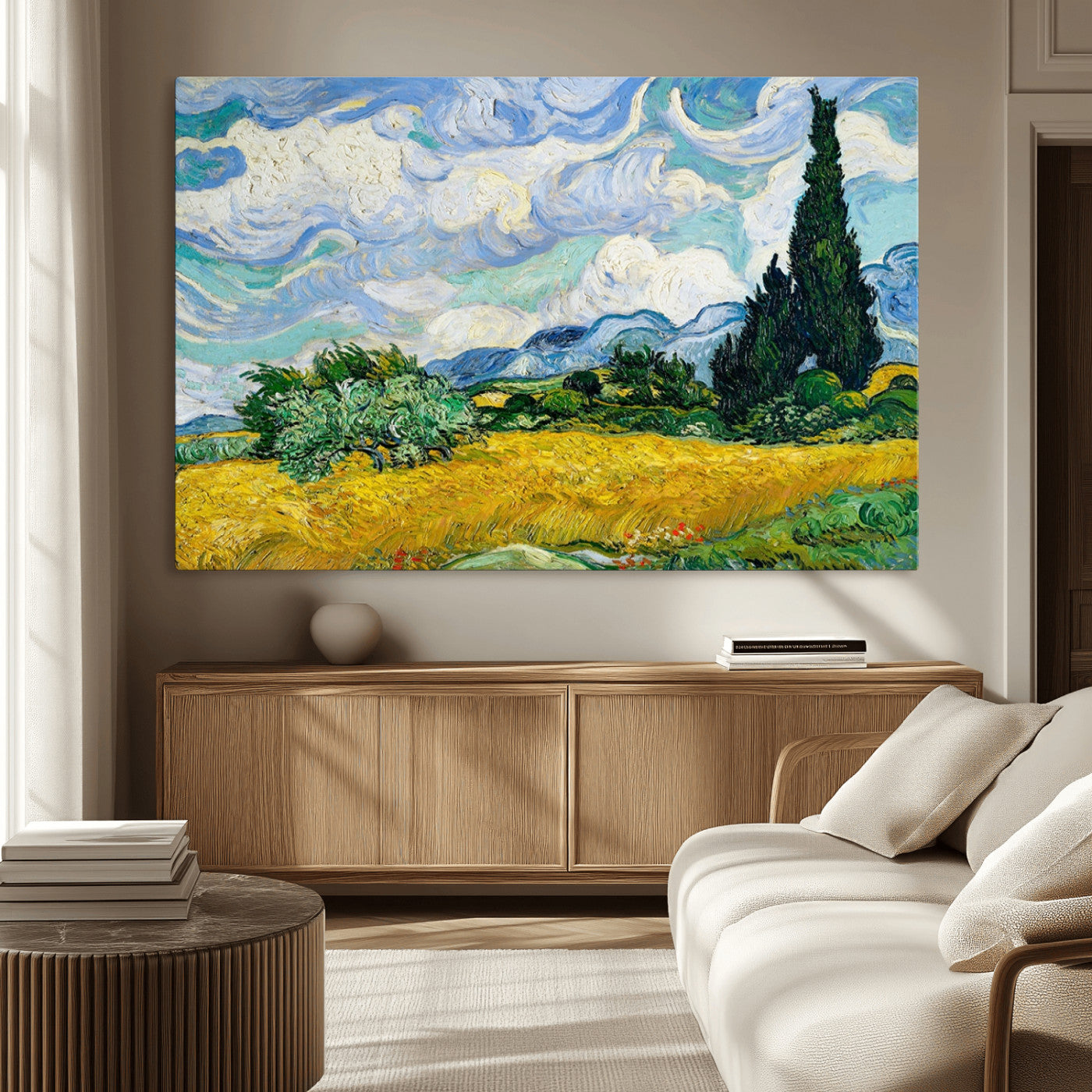 -Wheatfield With Cypresses By Van Gogh Painting Wall Art Canvas, Wheatfield With Cypresses Canvas