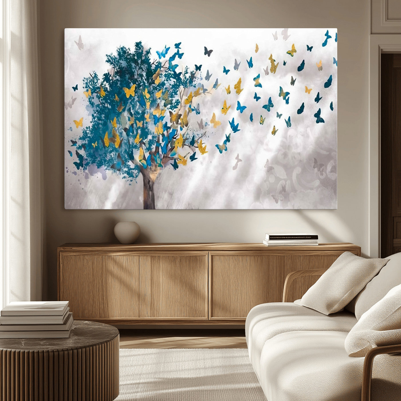 -Tree Butterfly Abstract Tree and Butterfly Wall Art Canvas Print