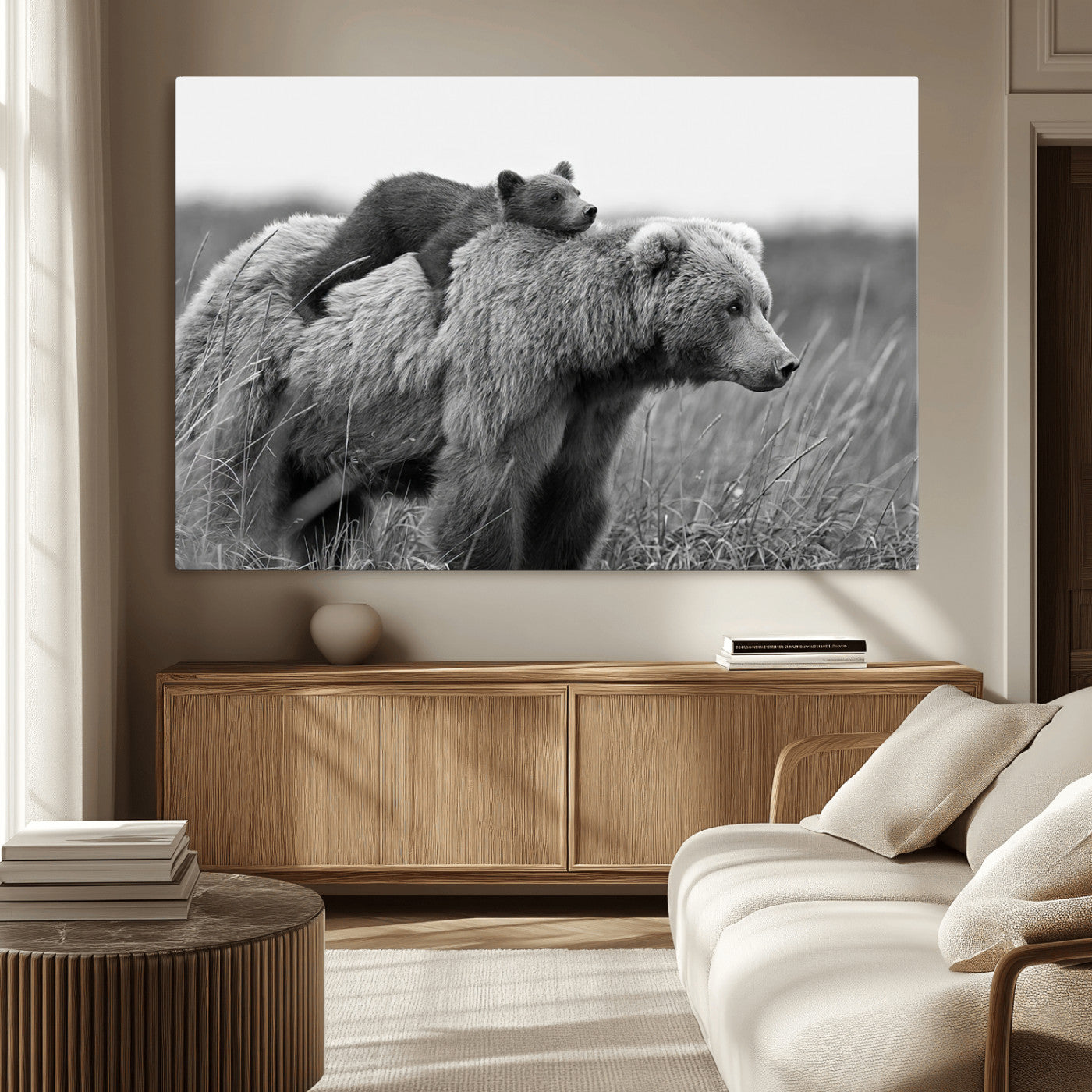 -Bear and Cub Wall Art Canvas | 399 Bear Cub Wildlife-Inspired Animal Art for Living Room or Office |