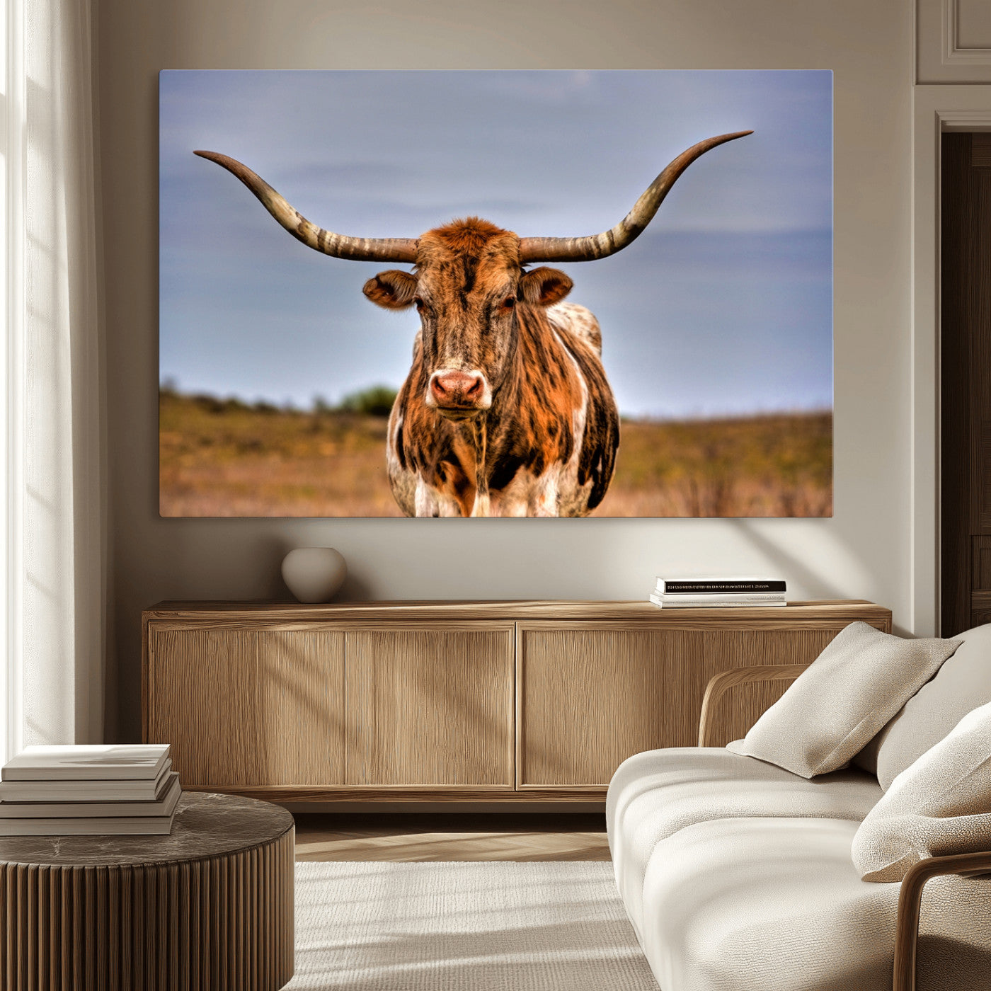-Texas Longhorn Wall Art Print, Framed Longhorn Cow Wall Art