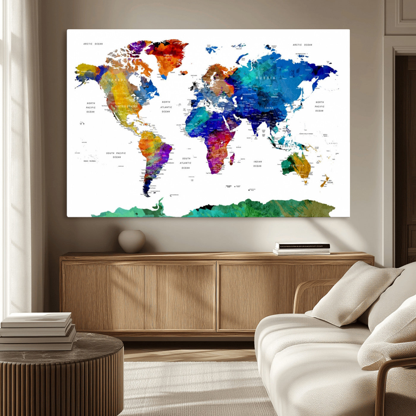 -Push Pin World Map Canvas Print – Framed Wall Art for Couples to Track Their Travels – Anniversary