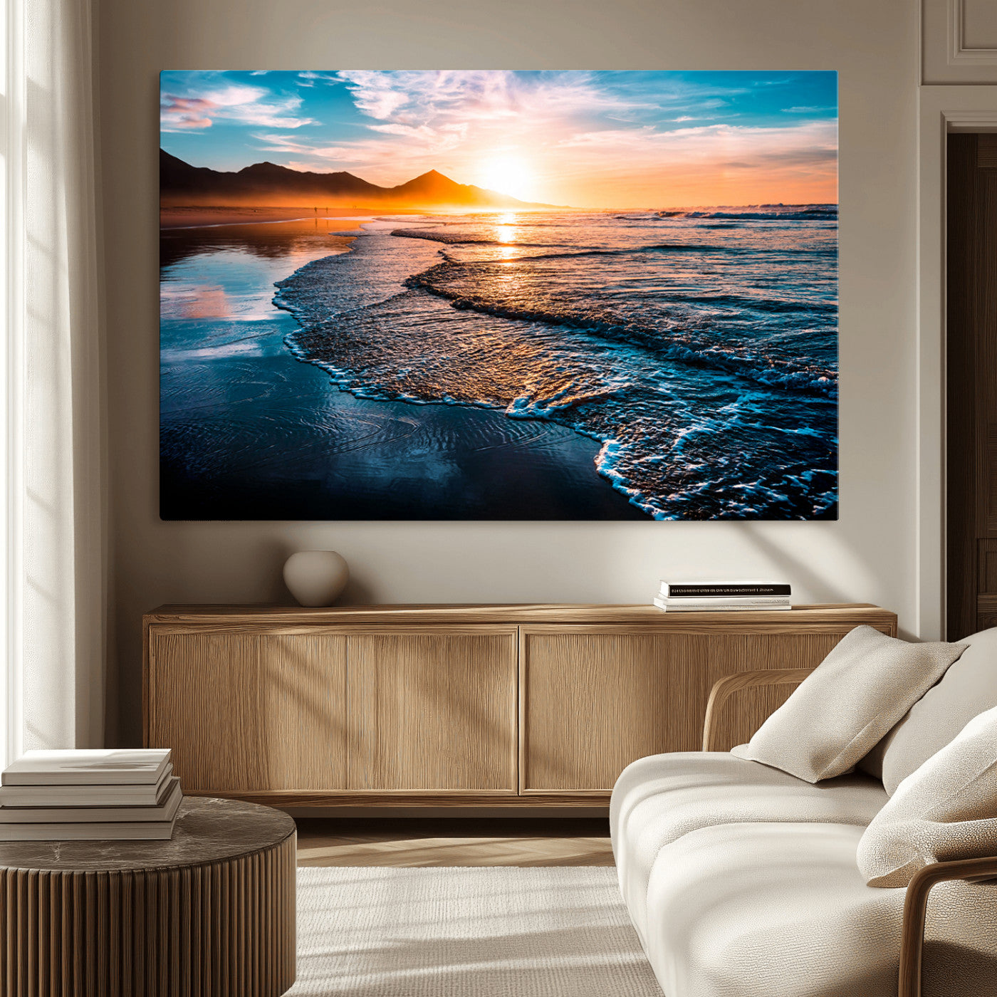 MGV-CV-36X24 - Beach Ocean Sunset on the Sea Wall Art Canvas, Beach Ocean Sunset Canvas Print