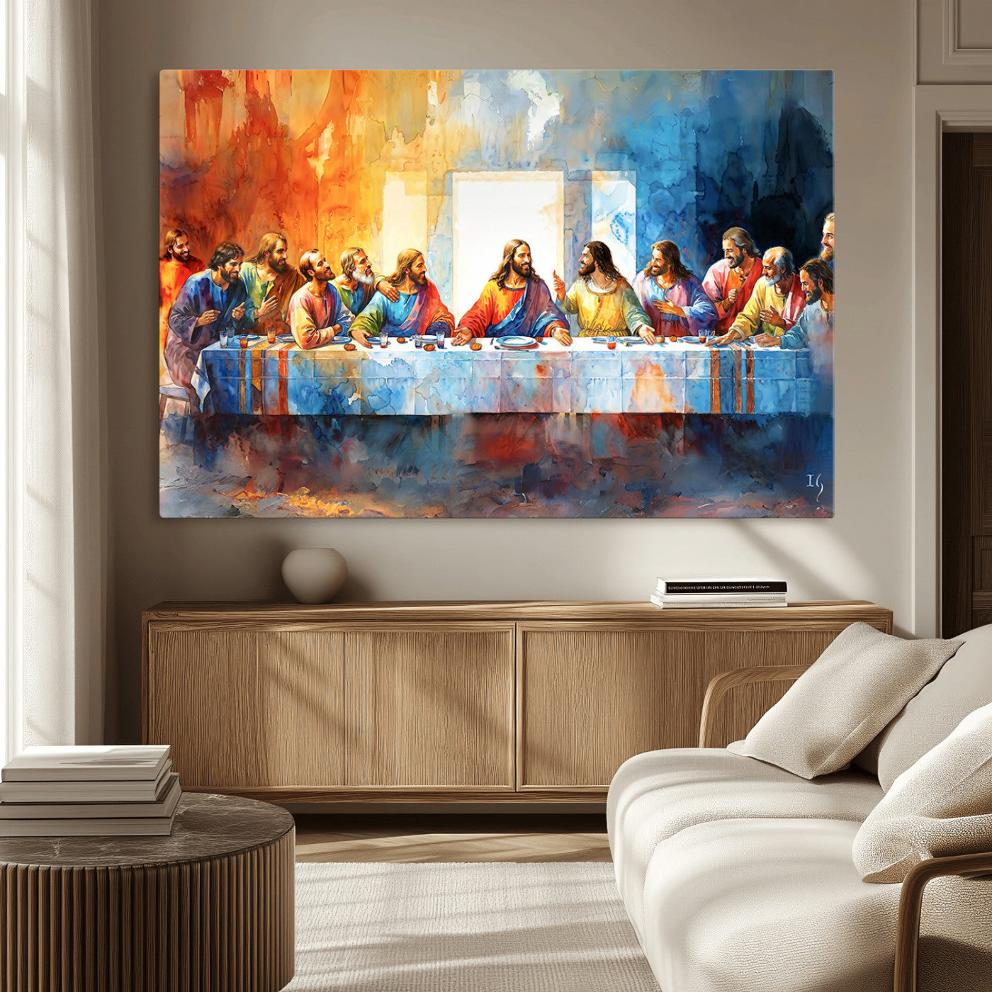 MGV-CV-36X24 - Abstract Watercolor The Last Supper Wall Art