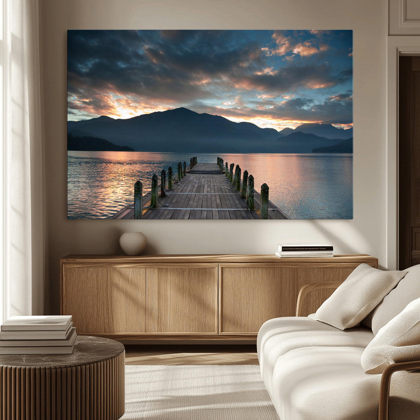 20442-MGV-CV-36X24-Mountain Lake Wood Pier Canvas Wall Art Nature Lake Print