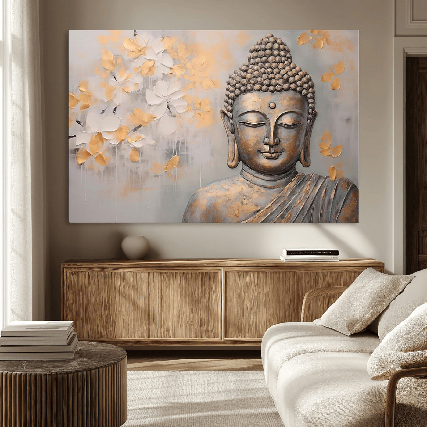 MGV-CV-36X24 - Abstract Buddha Statue Wall Art Canvas Print - Modern Meditation Decor for Living Room, Office, Yoga