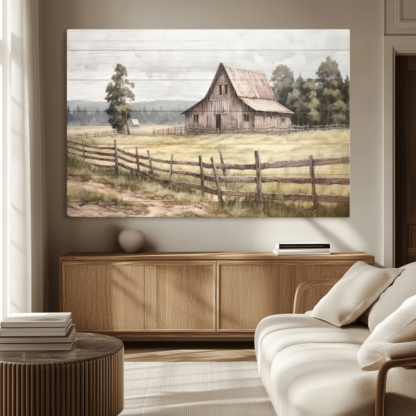 87489-MGV-CV-36X24-Rustic Farmhouse Barn Wall Art | 3-Panel Framed Gallery Wrap Giclee Canvas Print for Living Room,