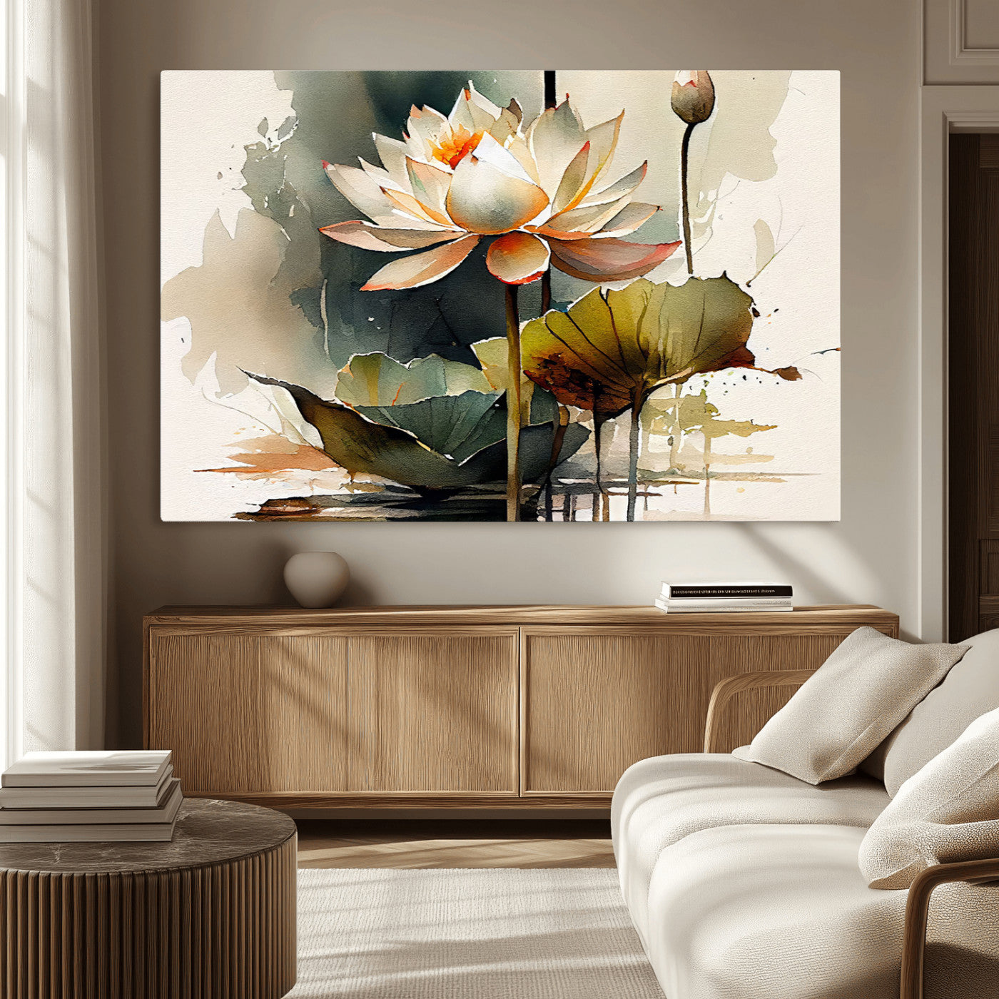 -Lotus Flower Watercolor Canvas Print – A Symbol of Serenity and Growth, Captured in Soft Watercolors