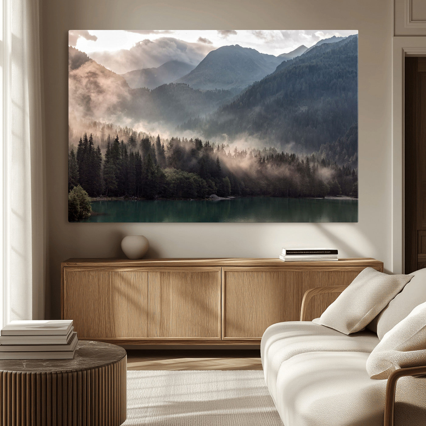 MGV-CV-36X24 - Foggy Mountain Canvas Print Forest Wall Art