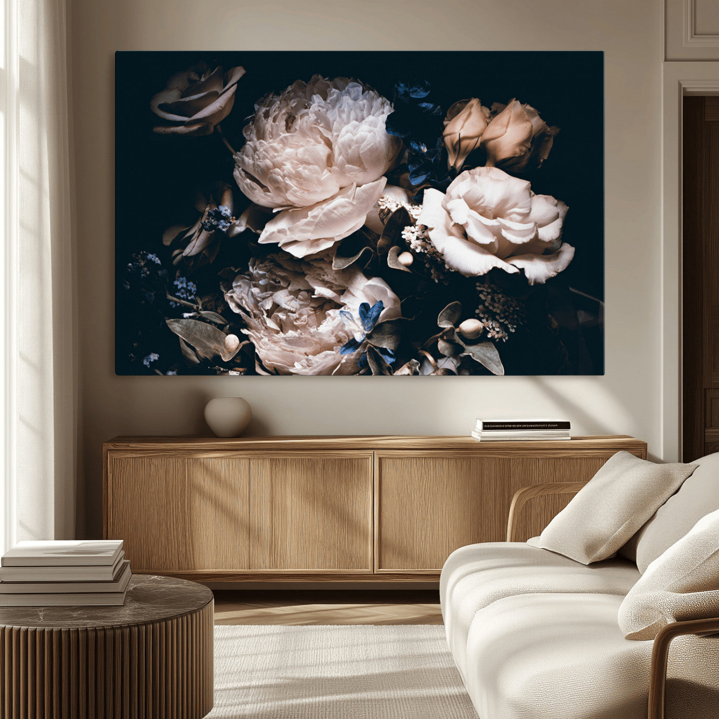 -Pink Peonies Flowers Large Canvas Art Print