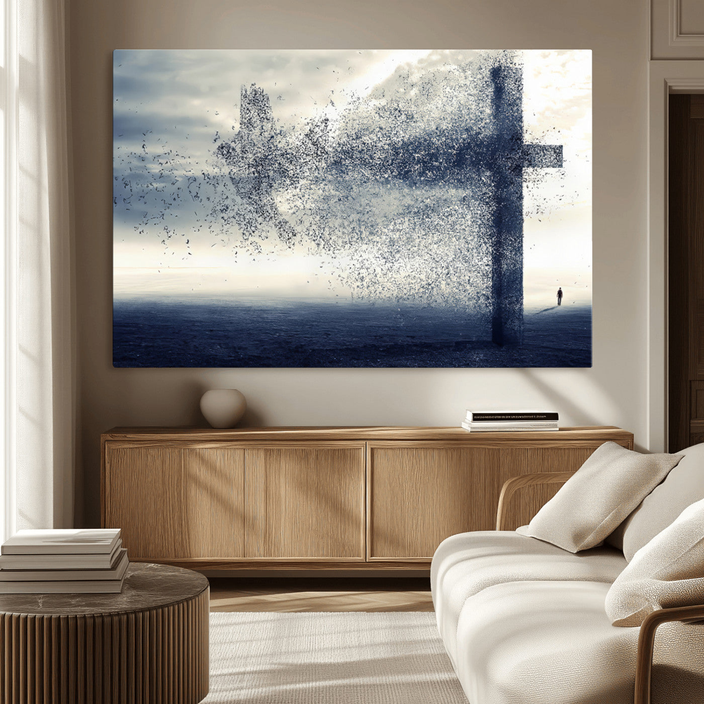 MGV-CV-36X24 - Jesus and the Fading Cross Wall Art Print – Symbol of Faith, Christian Wall Art Canvas Print, Framed