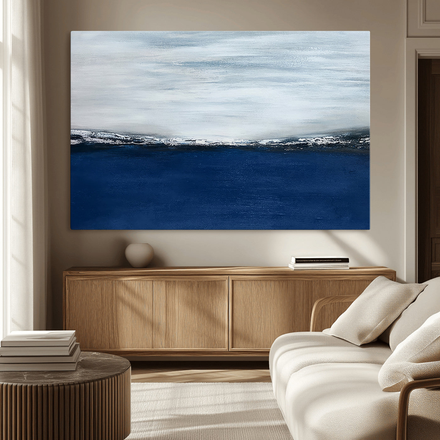 -Navy Blue Abstract Wall Art Canvas Print