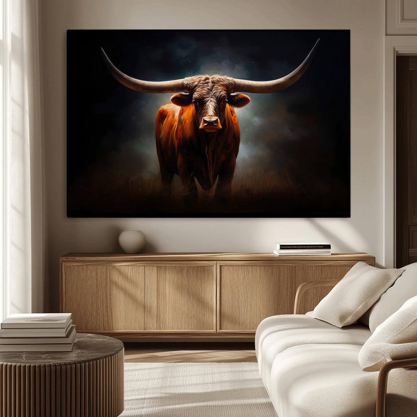MGV-CV-36X24 - Abstract Texas Longhorn Wall Art Print | 3-Panel Large Texas Longhorn Canvas Print for Living Room,