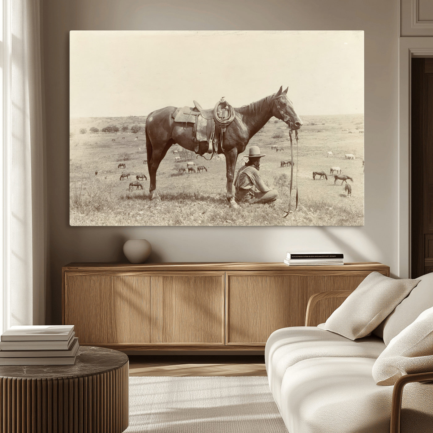 MGV-CV-36X24 - Cowboy Wall Art - Western Horse Canvas Print - Vintage Western Wall Art Canvas Print, Ready to Hang