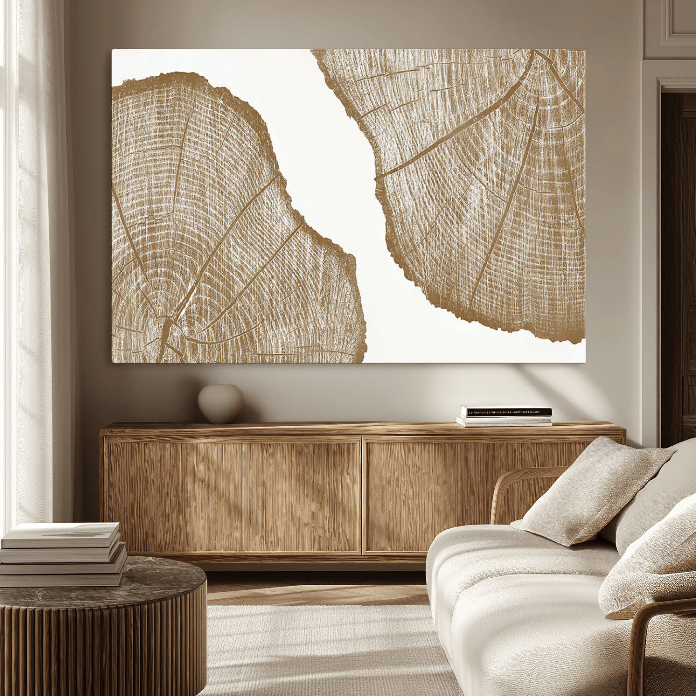 -Rustic Brown Tree Ring Wall Art Canvas Print – Framed and Ready to Hang – Elegant Nature-Inspired