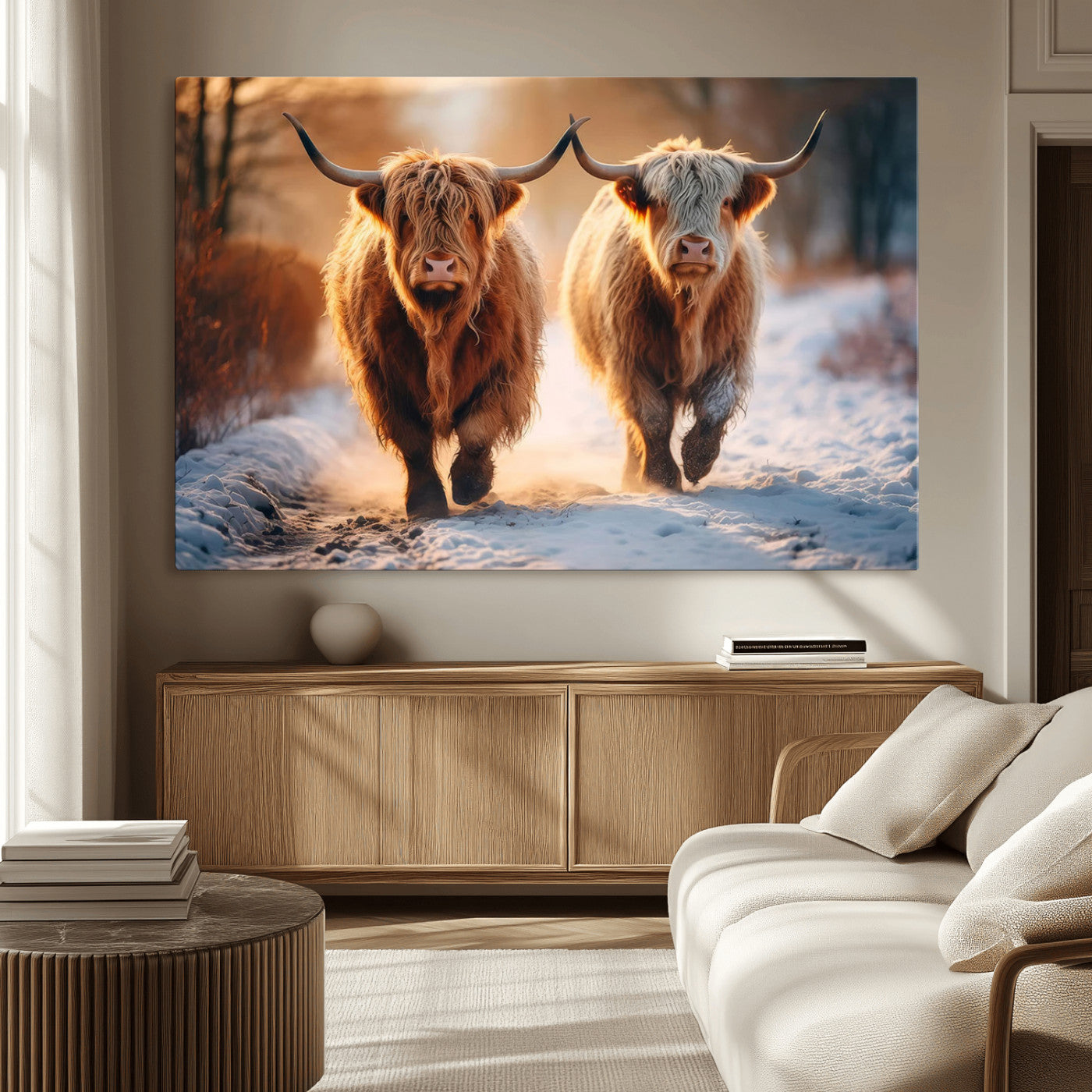 MGV-CV-36X24 - Scottish Highland Cow Horn Farm Wall Art Canvas Print