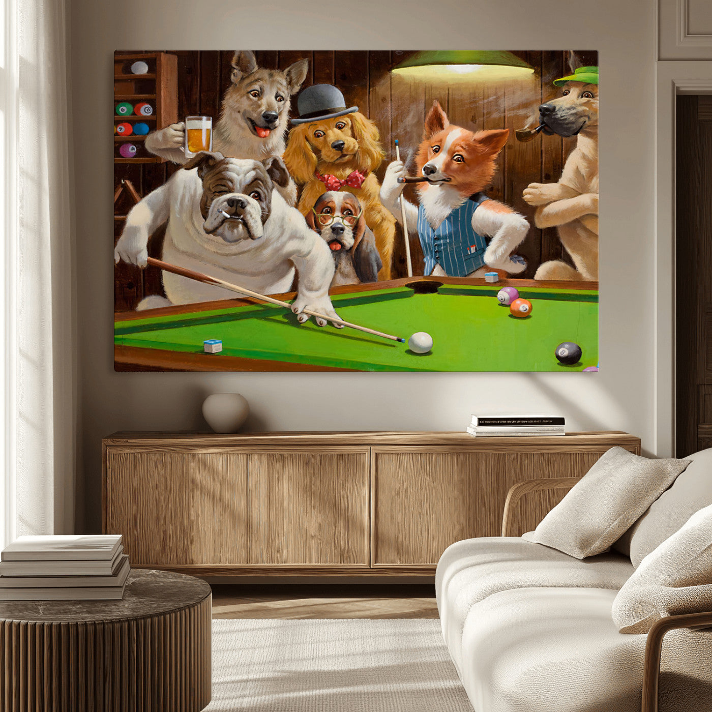 34228-MGV-CV-36X24-Dogs Playing Pool Canvas Wall Art Funny Gifts Dog Print