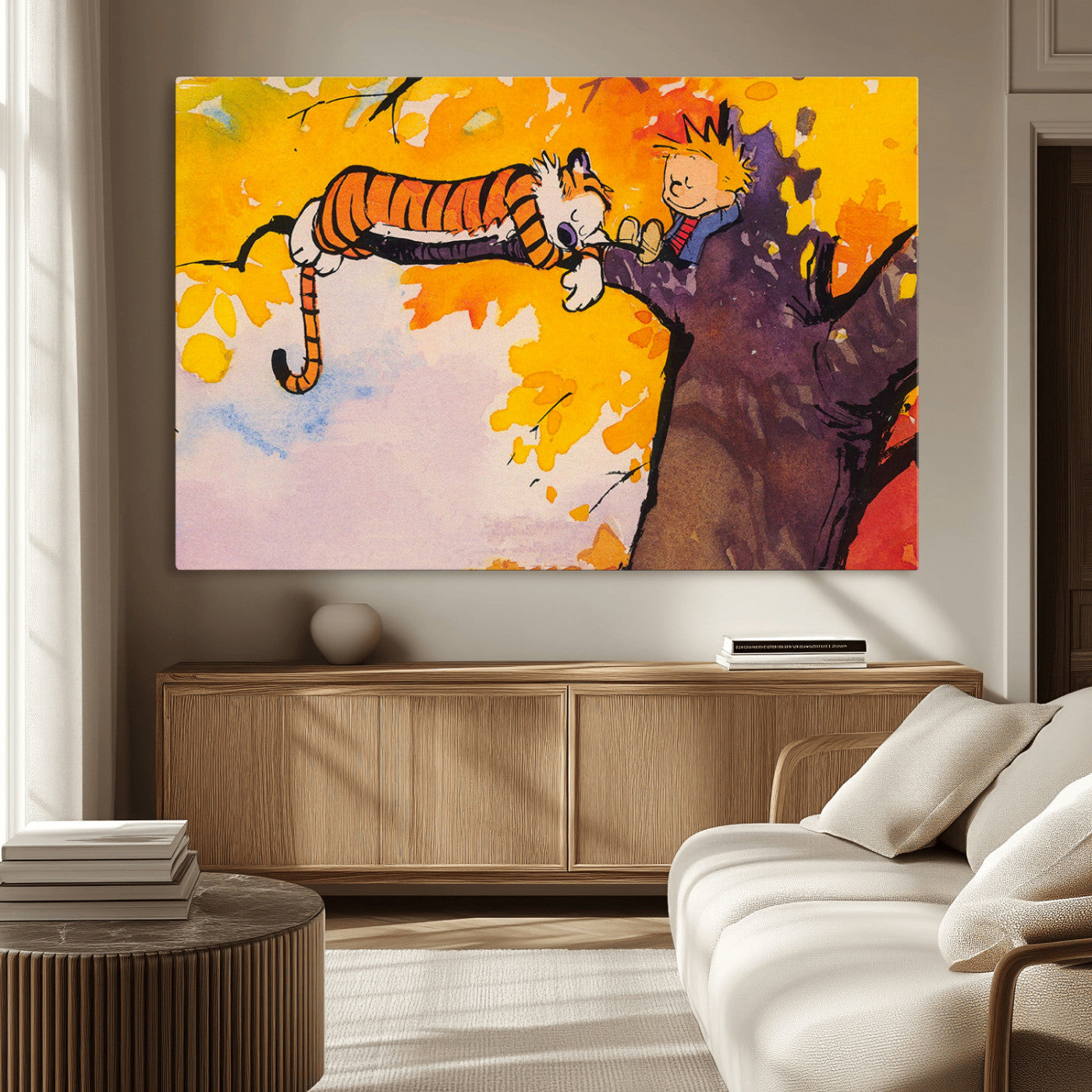 MGV-CV-36X24 - Calvin and Hobbes Tree Scene Canvas Print | 3 Panel Large Wall Art for Living Room or Kid’s Room,