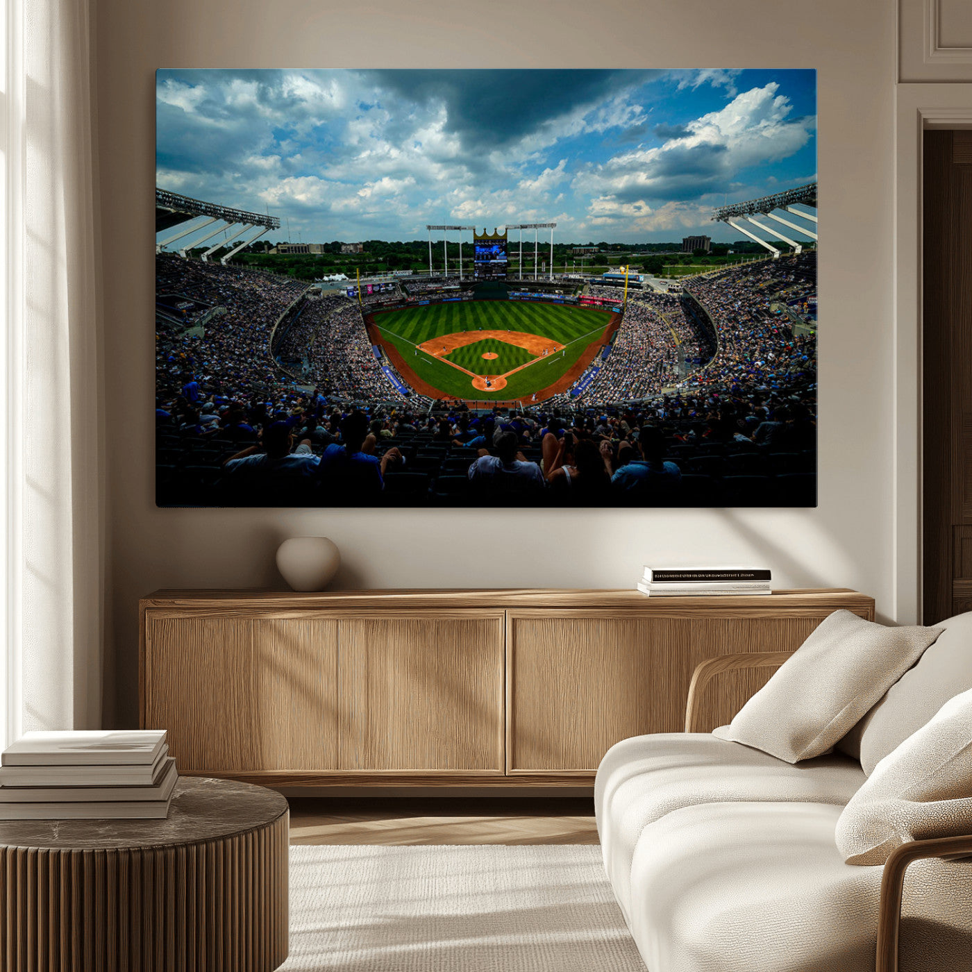 MGV-CV-36X24 - 3-Panel Kauffman Stadium Wall Art Print | Large Kansas City Royals Baseball Canvas Print for Sports