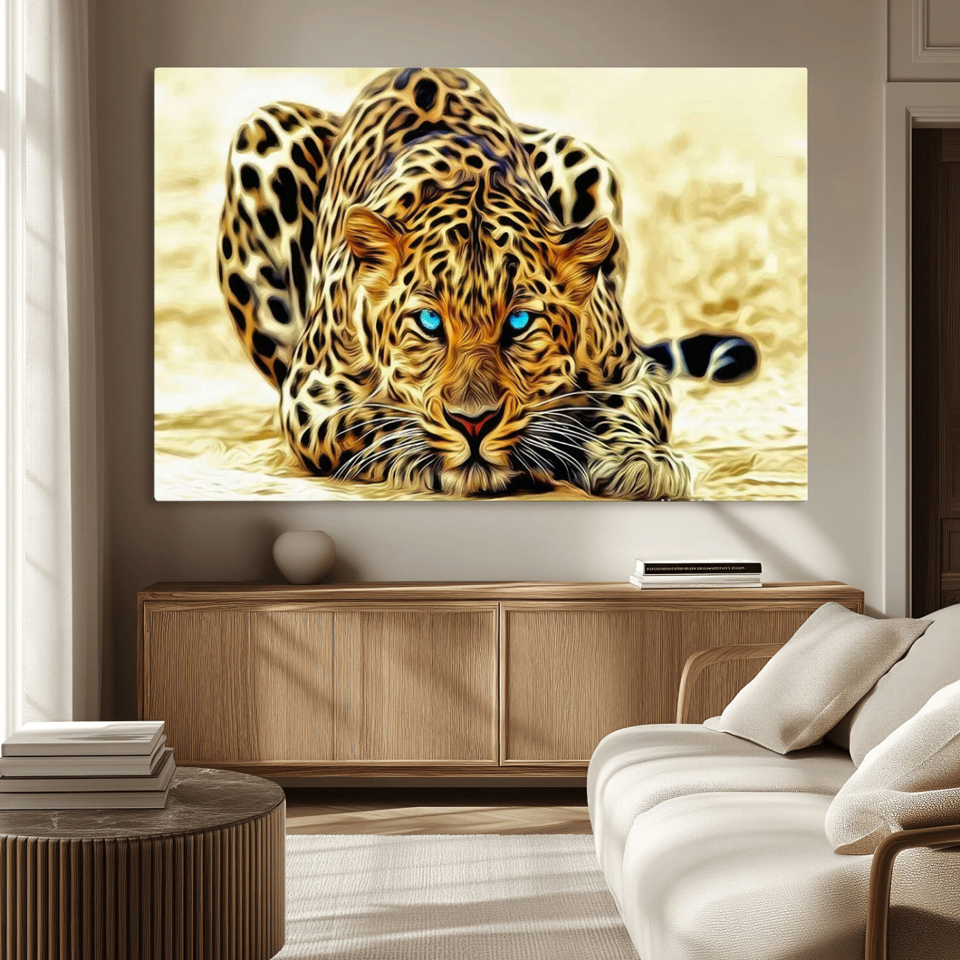 45281-MGV-CV-36X24-Blue-Eyed Leopard Canvas Wall Art - Framed Animal Print Ready to Hang - Fierce and Bold Decor for